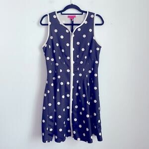 Betsey Johnson polka dot full zip fit & flare tank dress sz 12